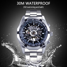 Load image into Gallery viewer, Silver Stainless Steel Waterproof Mens Skeleton Watches Top Brand Luxury Transparent Mechanical Male Wrist Watch