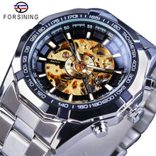 Load image into Gallery viewer, Silver Stainless Steel Waterproof Mens Skeleton Watches Top Brand Luxury Transparent Mechanical Male Wrist Watch