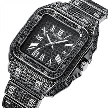 Load image into Gallery viewer, Hip Hop Iced Out Men Watch Square Diamond Quartz Luxury Mens Wrist Watches Gold Roman Calendar Steel Clock Relogio Masculino
