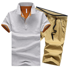 Load image into Gallery viewer, Cotton Mens Sets Summer Button Polo Shirts Sets Turn Down Mens Shorts 4XL Men Clothes 2 Piece Set Elastic Waist Shorts
