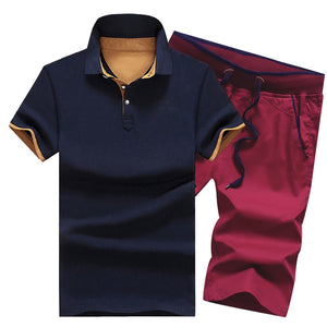 Cotton Mens Sets Summer Button Polo Shirts Sets Turn Down Mens Shorts 4XL Men Clothes 2 Piece Set Elastic Waist Shorts