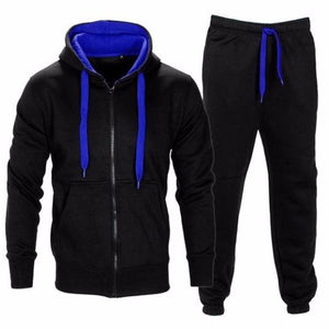 Casual Solid Tracksuit Zipper Hooded Sweatshirt Jacket +Sweatpants Mens Tracksuit