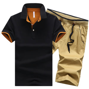 Cotton Mens Sets Summer Button Polo Shirts Sets Turn Down Mens Shorts 4XL Men Clothes 2 Piece Set Elastic Waist Shorts