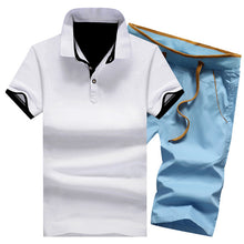 Load image into Gallery viewer, Cotton Mens Sets Summer Button Polo Shirts Sets Turn Down Mens Shorts 4XL Men Clothes 2 Piece Set Elastic Waist Shorts
