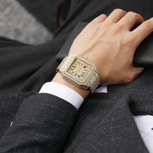 Load image into Gallery viewer, Hip Hop Iced Out Men Watch Square Diamond Quartz Luxury Mens Wrist Watches Gold Roman Calendar Steel Clock Relogio Masculino
