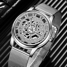 Load image into Gallery viewer, SOXY Luxury Skeleton Men Watch Women Wrist Watches Fashion Montre Homme 2018 Gold Wrist Watch Men Steel Mesh Men&#39;s Watch
