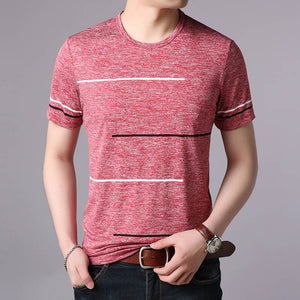 T Shirts Mens Summer O Neck Cotton Trending Streetwear Tops Striped Short Sleev Cool Tee Mens Clothing