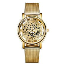 Load image into Gallery viewer, SOXY Luxury Skeleton Men Watch Women Wrist Watches Fashion Montre Homme 2018 Gold Wrist Watch Men Steel Mesh Men&#39;s Watch
