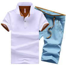 Load image into Gallery viewer, Cotton Mens Sets Summer Button Polo Shirts Sets Turn Down Mens Shorts 4XL Men Clothes 2 Piece Set Elastic Waist Shorts
