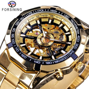 Silver Stainless Steel Waterproof Mens Skeleton Watches Top Brand Luxury Transparent Mechanical Male Wrist Watch