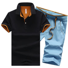 Load image into Gallery viewer, Cotton Mens Sets Summer Button Polo Shirts Sets Turn Down Mens Shorts 4XL Men Clothes 2 Piece Set Elastic Waist Shorts
