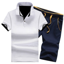 Load image into Gallery viewer, Cotton Mens Sets Summer Button Polo Shirts Sets Turn Down Mens Shorts 4XL Men Clothes 2 Piece Set Elastic Waist Shorts
