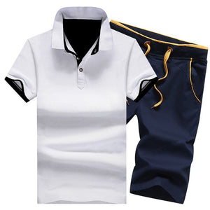 Cotton Mens Sets Summer Button Polo Shirts Sets Turn Down Mens Shorts 4XL Men Clothes 2 Piece Set Elastic Waist Shorts