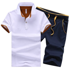 Load image into Gallery viewer, Cotton Mens Sets Summer Button Polo Shirts Sets Turn Down Mens Shorts 4XL Men Clothes 2 Piece Set Elastic Waist Shorts
