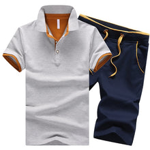 Load image into Gallery viewer, Cotton Mens Sets Summer Button Polo Shirts Sets Turn Down Mens Shorts 4XL Men Clothes 2 Piece Set Elastic Waist Shorts
