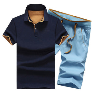 Cotton Mens Sets Summer Button Polo Shirts Sets Turn Down Mens Shorts 4XL Men Clothes 2 Piece Set Elastic Waist Shorts