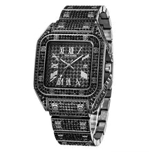 Load image into Gallery viewer, Hip Hop Iced Out Men Watch Square Diamond Quartz Luxury Mens Wrist Watches Gold Roman Calendar Steel Clock Relogio Masculino
